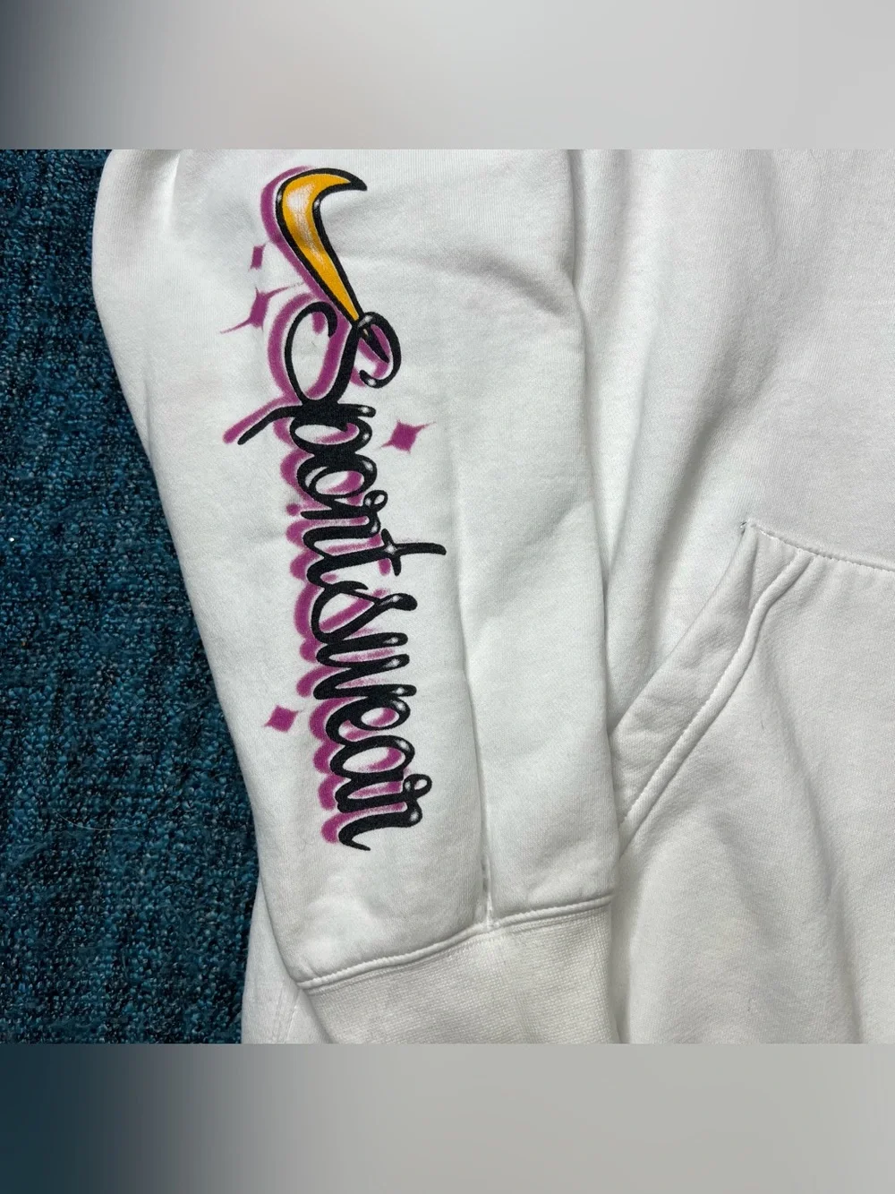 Nike Air Brush Fleece Pullover Hoodie Retro Men's Size XL White Pink Yellow